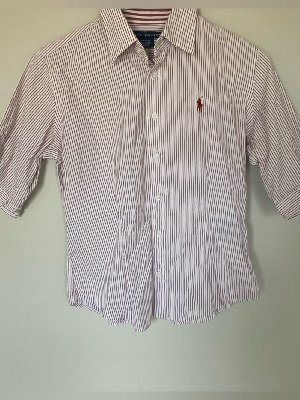 Ralph Lauren White Button-Down Shirt with Red Pinstripes
